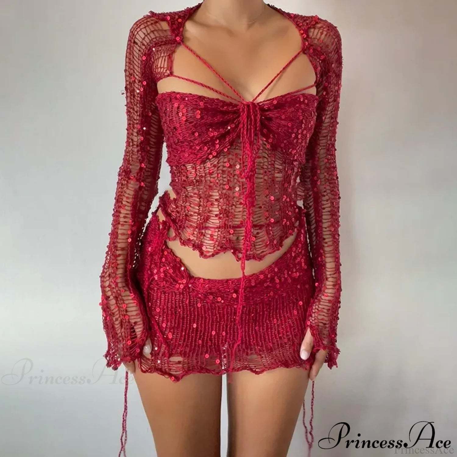 Beaded Sweater Maxi Dress Red / S