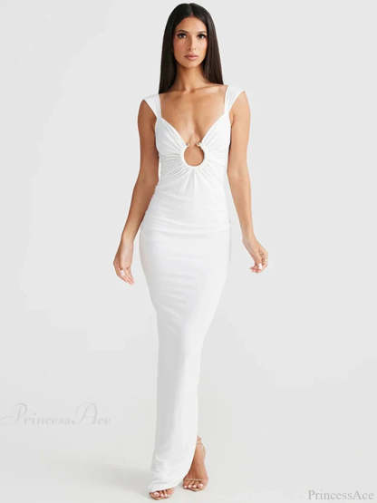 Elegant Maxi Spaghetti Strap Vacation Dress WHITE / S vacationdress-250223
