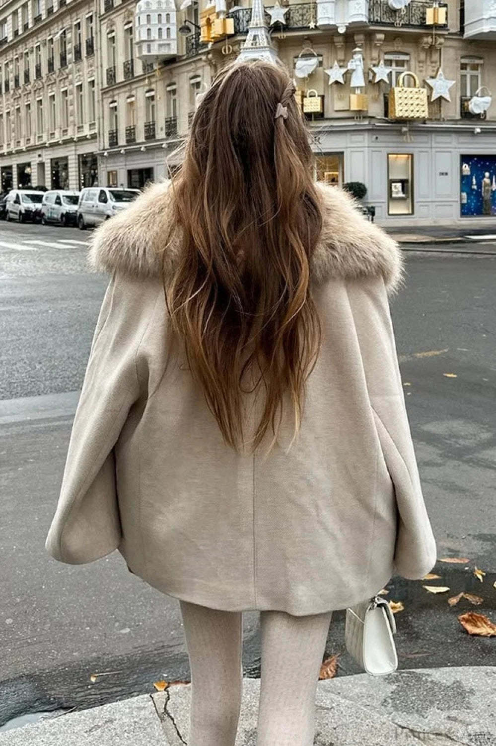 Elegant Relaxed Faux Fur Collar Single-Breasted Coat