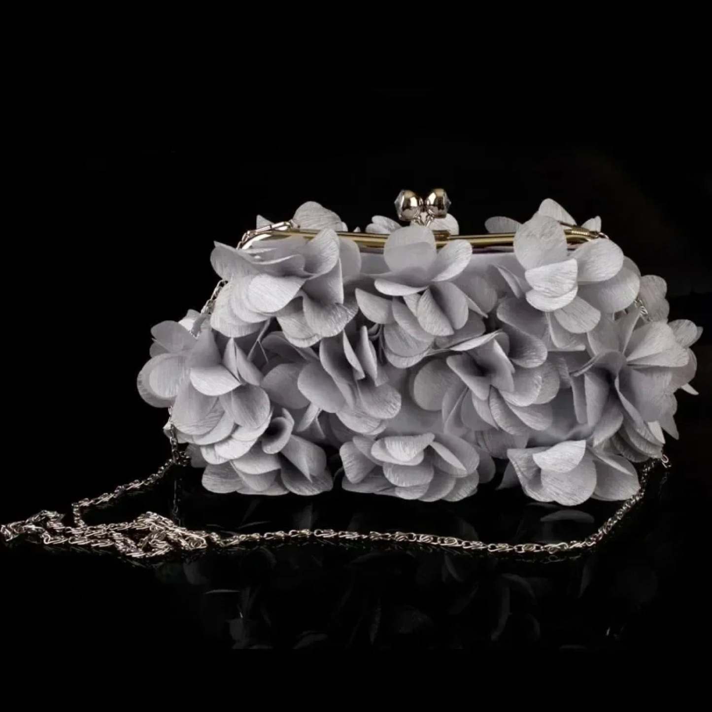 Elegant White Bride Floral Wedding Clutch Evening Handbag Gray clutchbag-250126