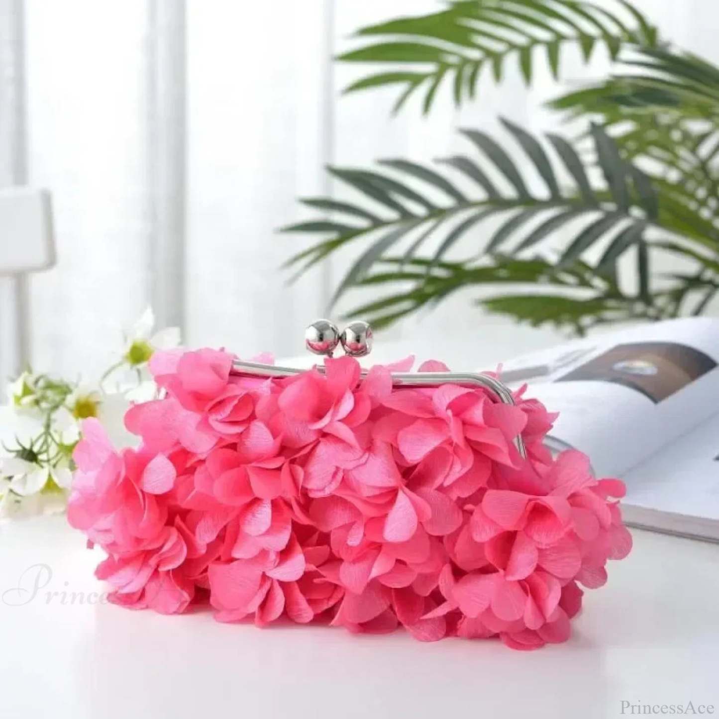 Elegant White Bride Floral Wedding Clutch Evening Handbag Rose Red clutchbag-250126