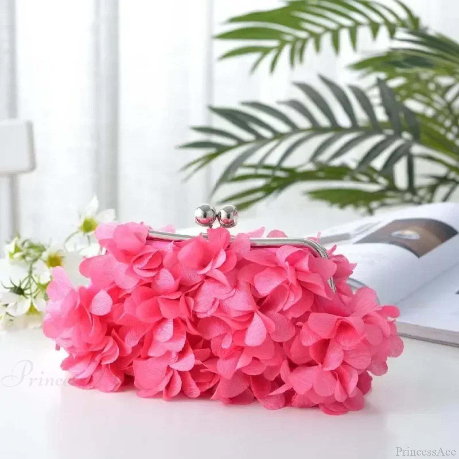 Elegant White Bride Floral Wedding Clutch Evening Handbag Rose Red clutchbag-250126