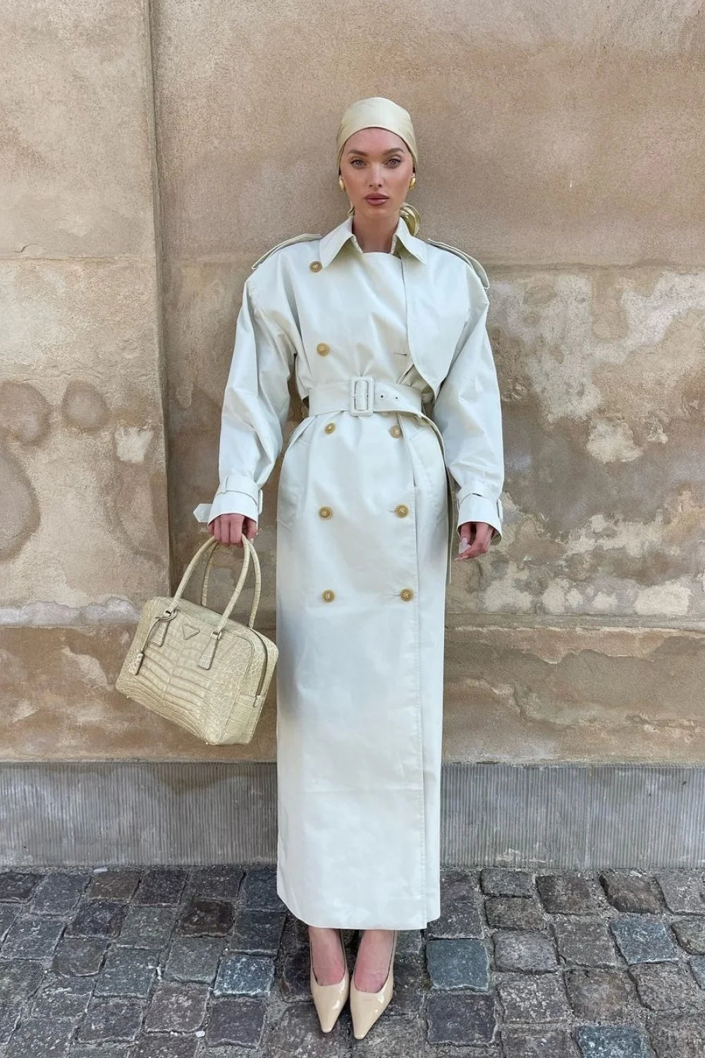 Elegant Wide Lapel Tie Waist Trench-Inspired Overcoat White / S