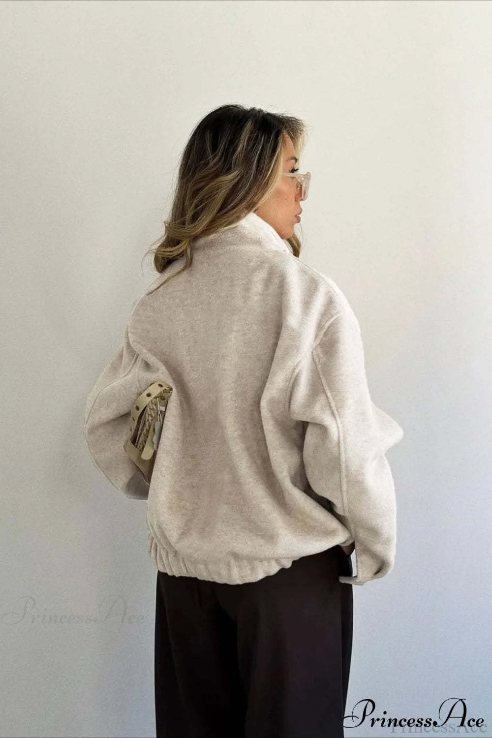 Elegant Wool Zip Short Loose Coat