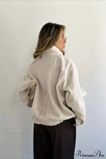 Elegant Wool Zip Short Loose Coat