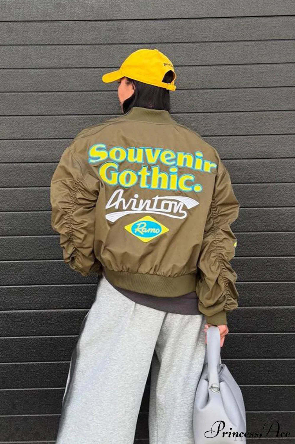 Embroidered Loose Bomber Long Sleeve High End Green Jacket