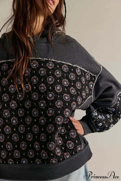 Embroidered Panel Design Casual Pullover Hoodie