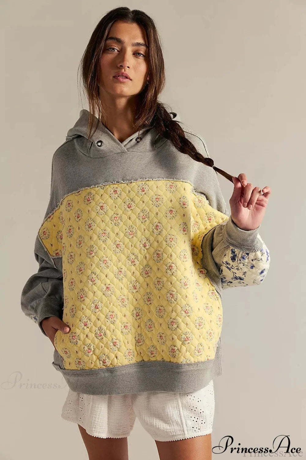 Embroidered Panel Design Casual Pullover Hoodie