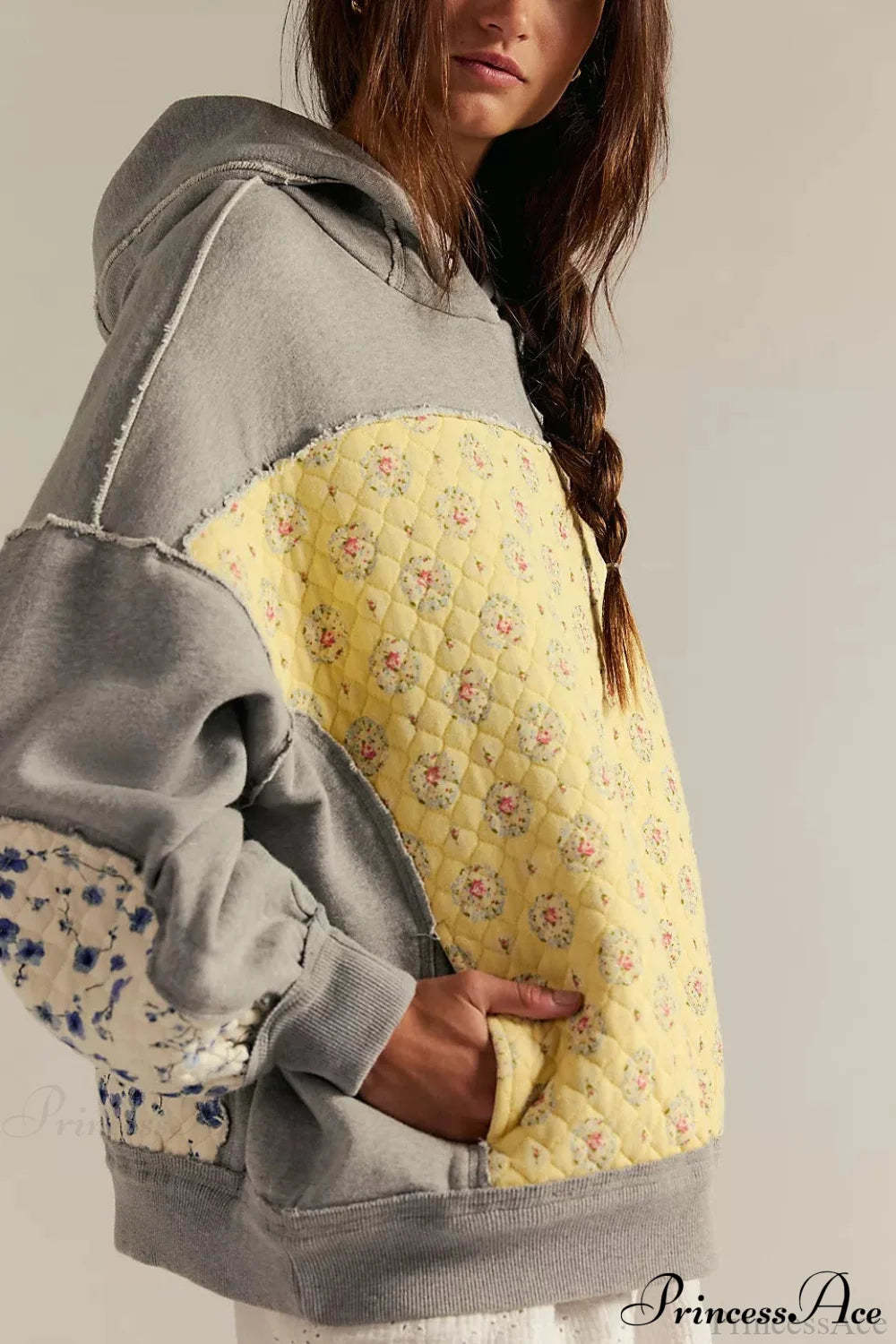 Embroidered Panel Design Casual Pullover Hoodie