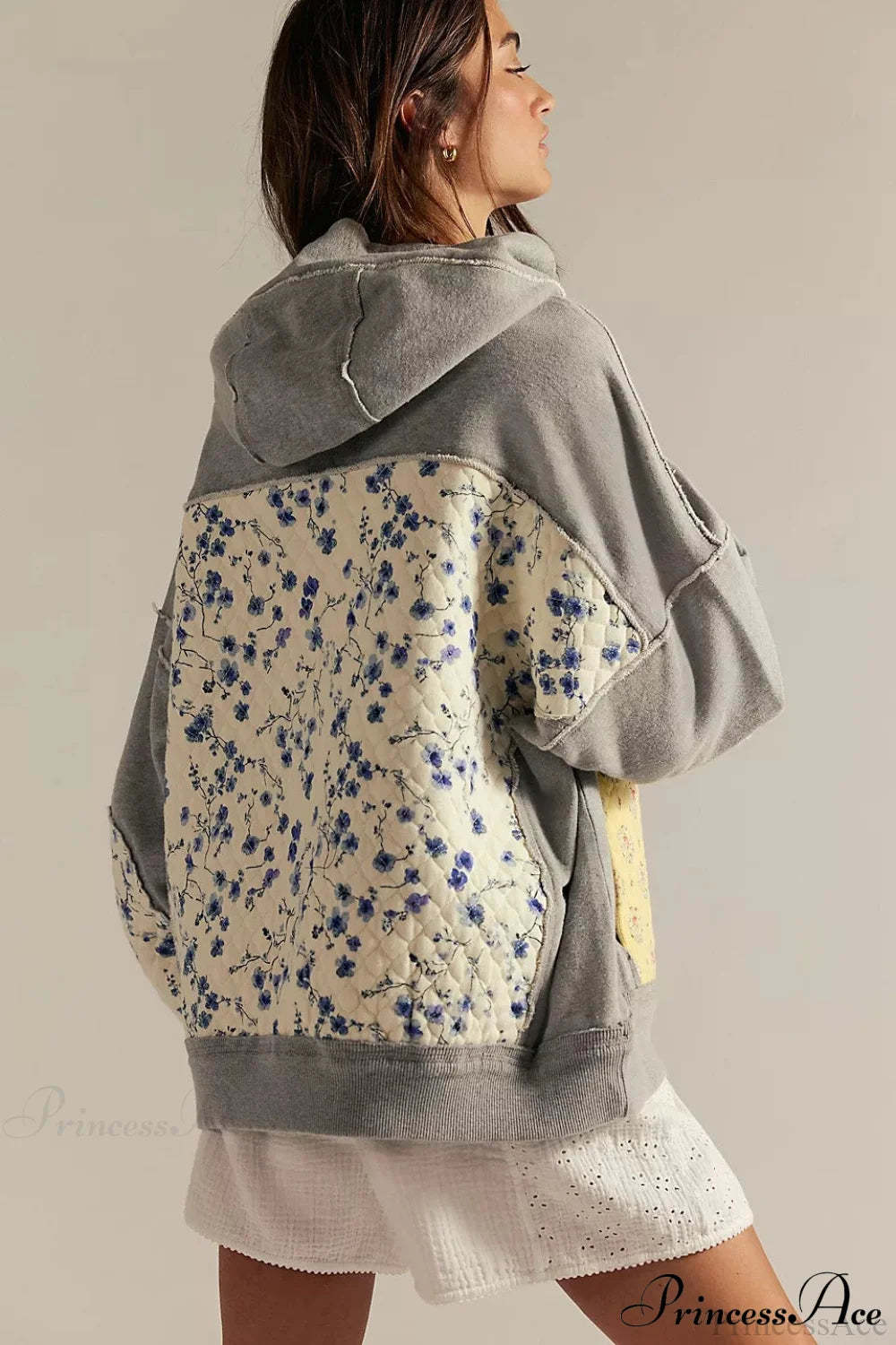 Embroidered Panel Design Casual Pullover Hoodie