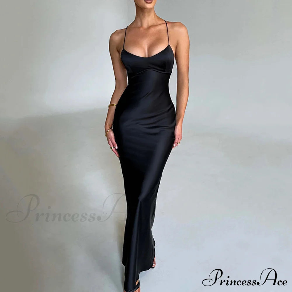 Emilia Draped Stylish Satin Gown Black / S S.o. Long Dresses