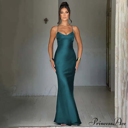 Emilia Draped Stylish Satin Gown Green / S S.o. Long Dresses
