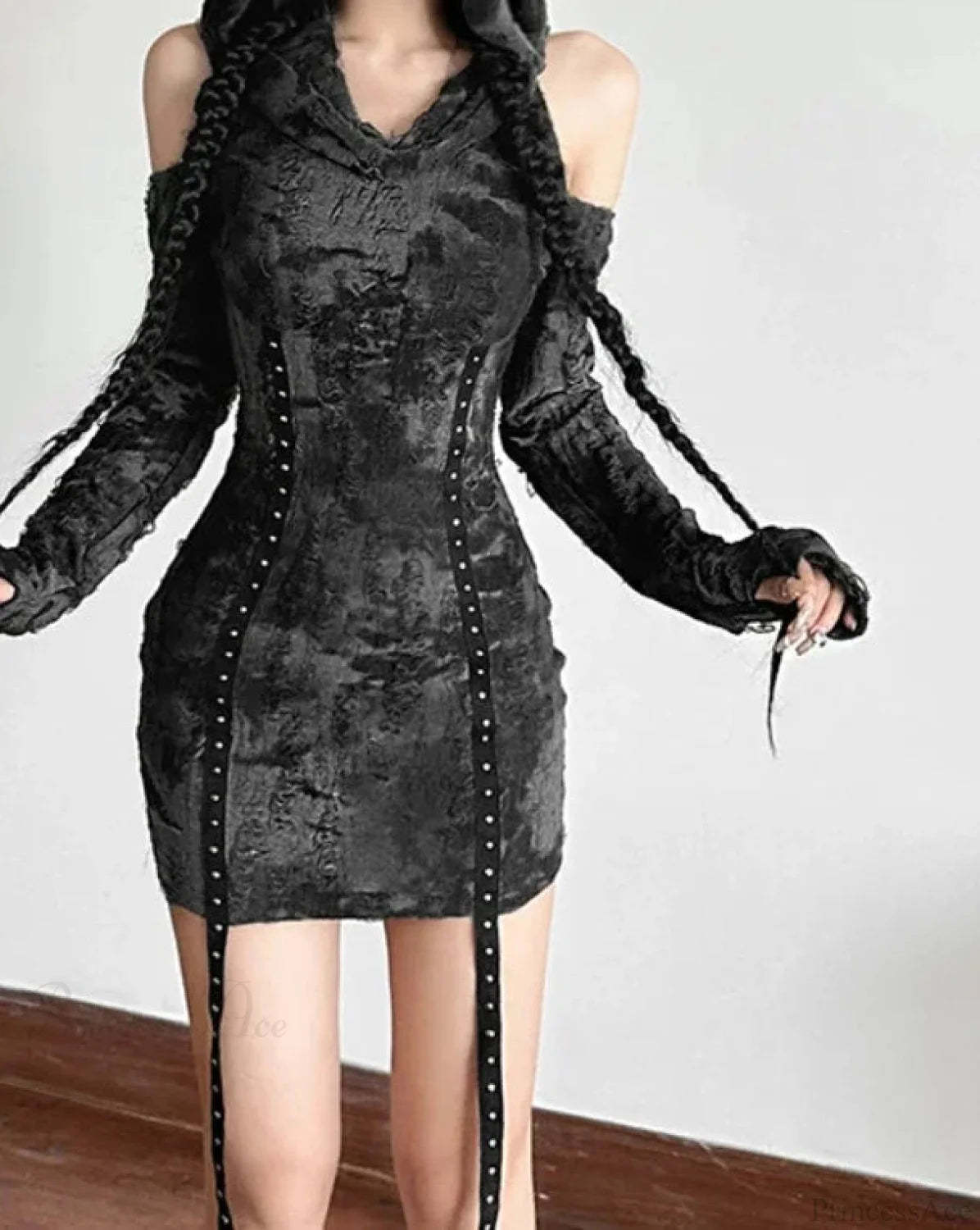 Empty Eyelet Strap Mini Dress Black / S