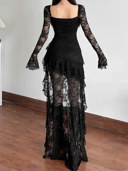 Antique Transparent Bodice Midi Dress