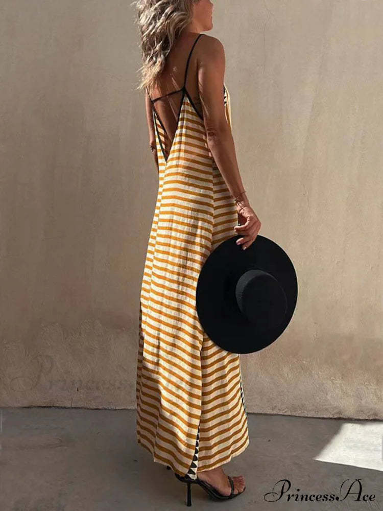Ethnic Print Backless Charming A-Line Maxi Dress Dresses