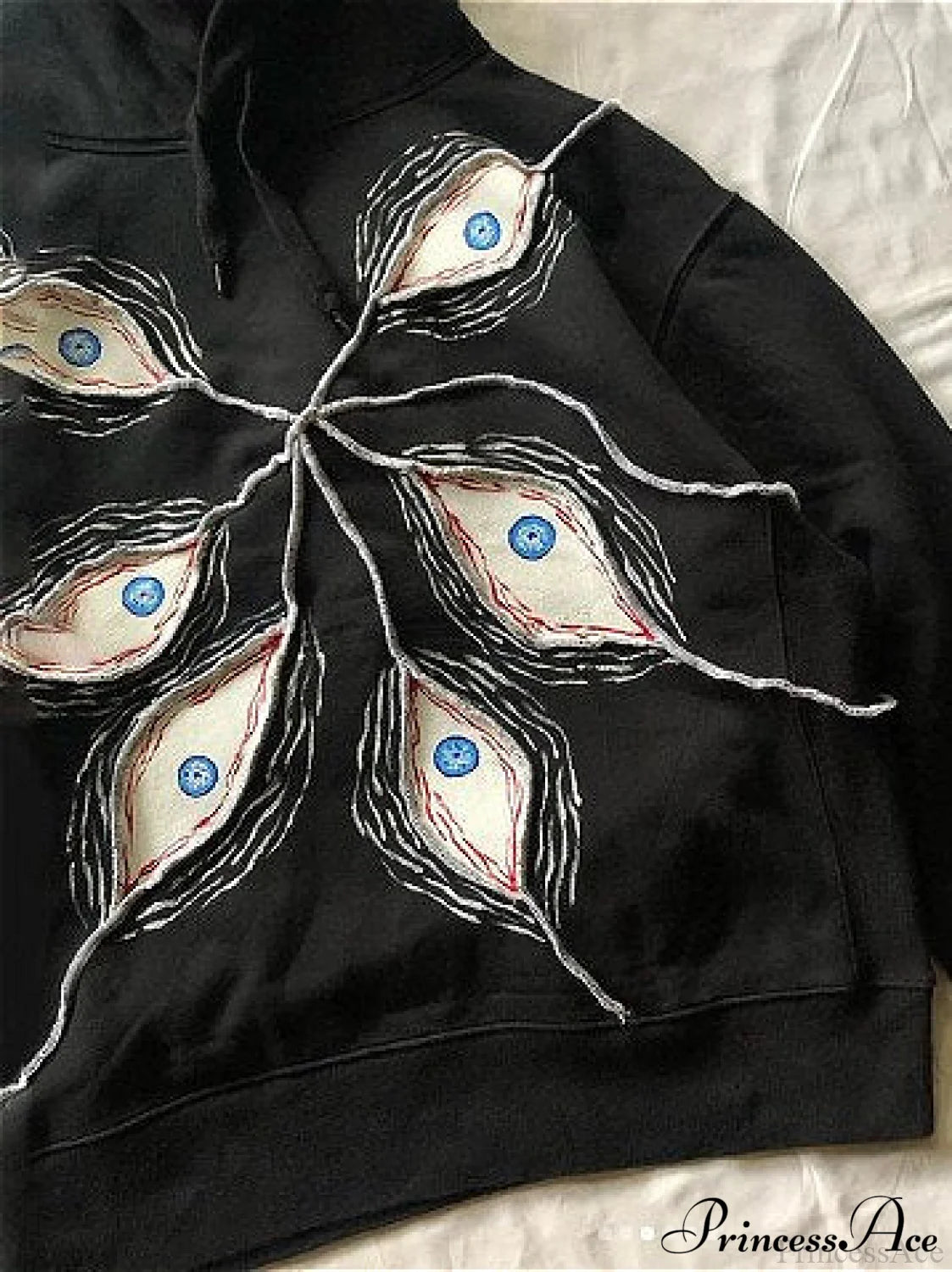 Evil Eye Patterned Dark Gothic Hip Hop Hoodie