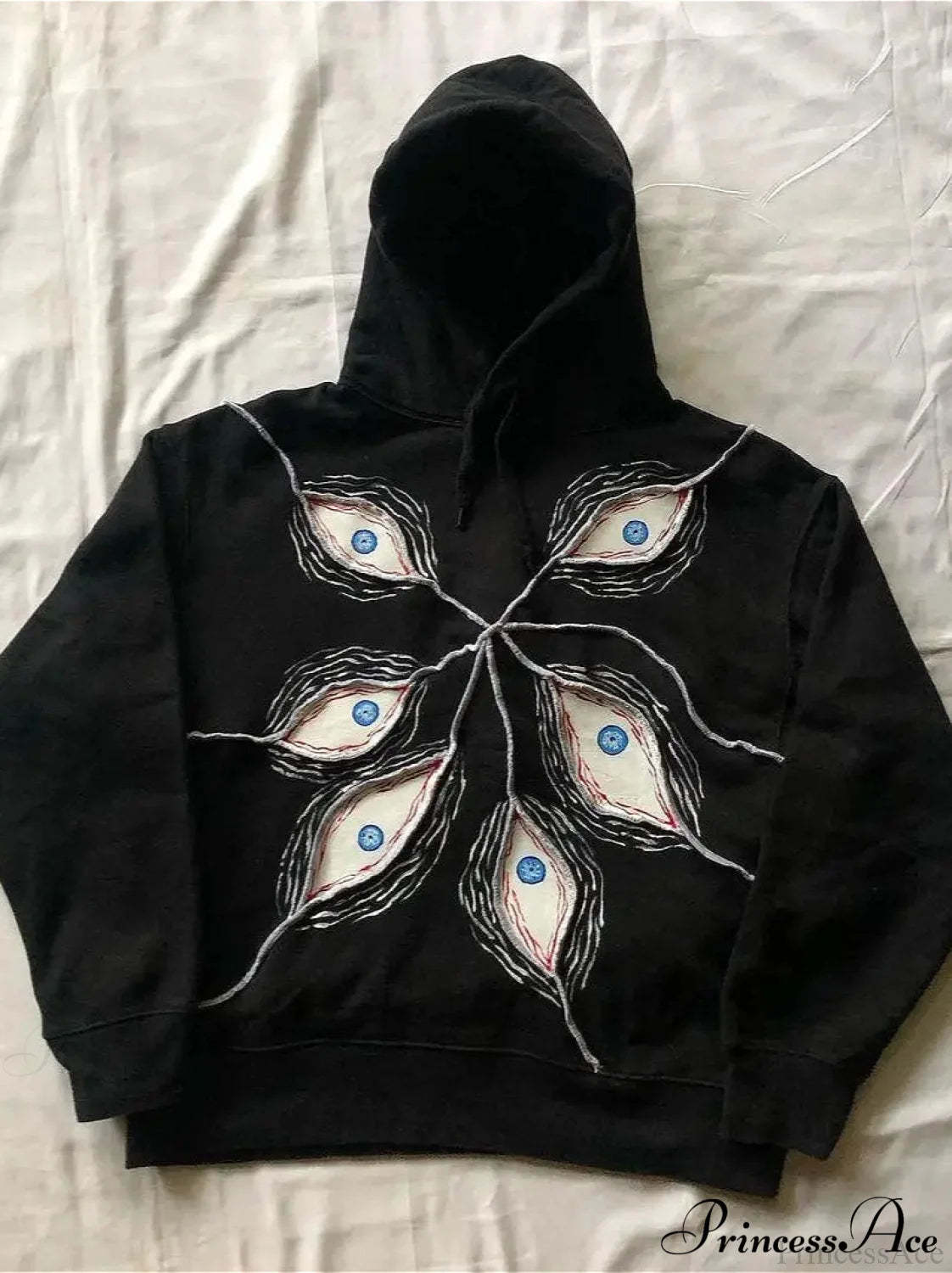 Evil Eye Patterned Dark Gothic Hip Hop Hoodie Black / S