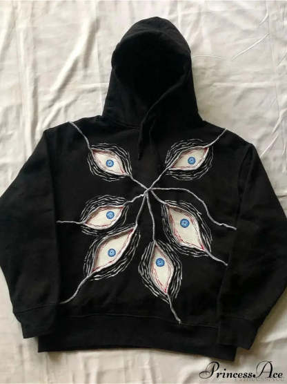 Evil Eye Patterned Dark Gothic Hip Hop Hoodie Black / S
