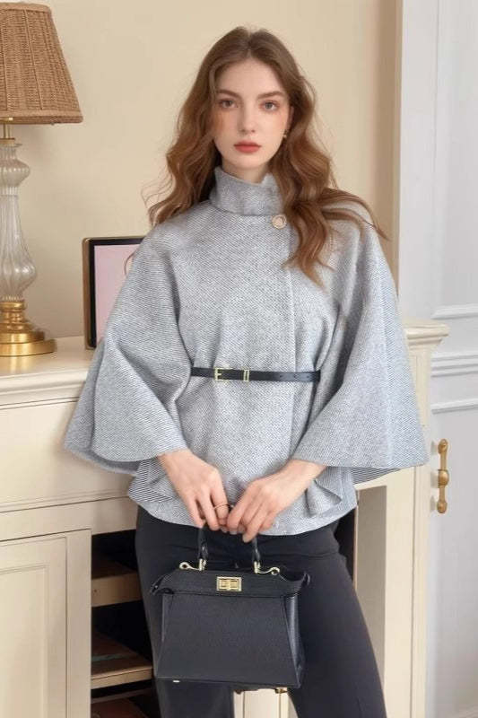 Belted Wool Cape Coat Grey / S
