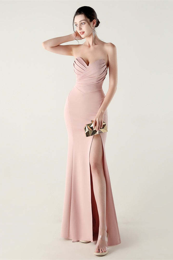 Strapless Sweetheart Pleated Party Dress Pink / S
