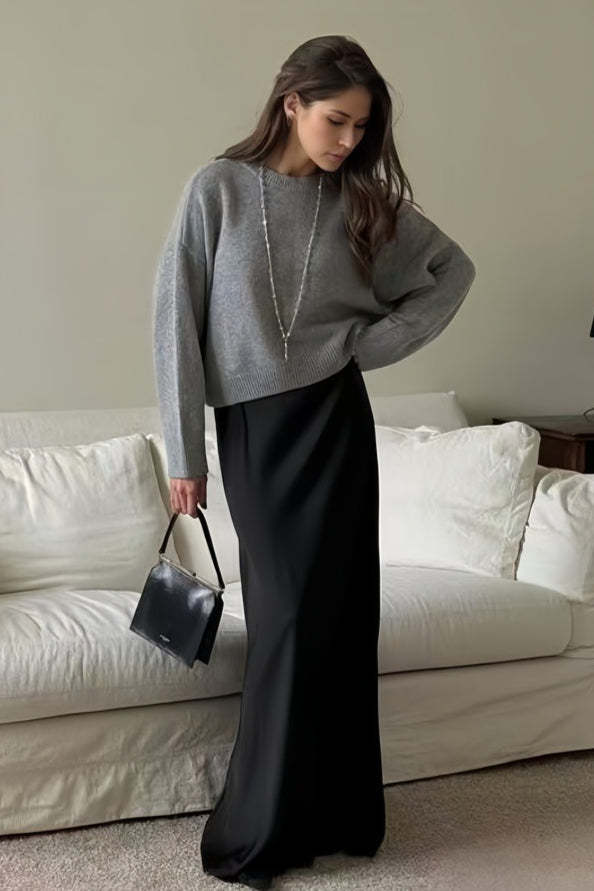 Loose Basic Knit Pullover Sweater Grey / M