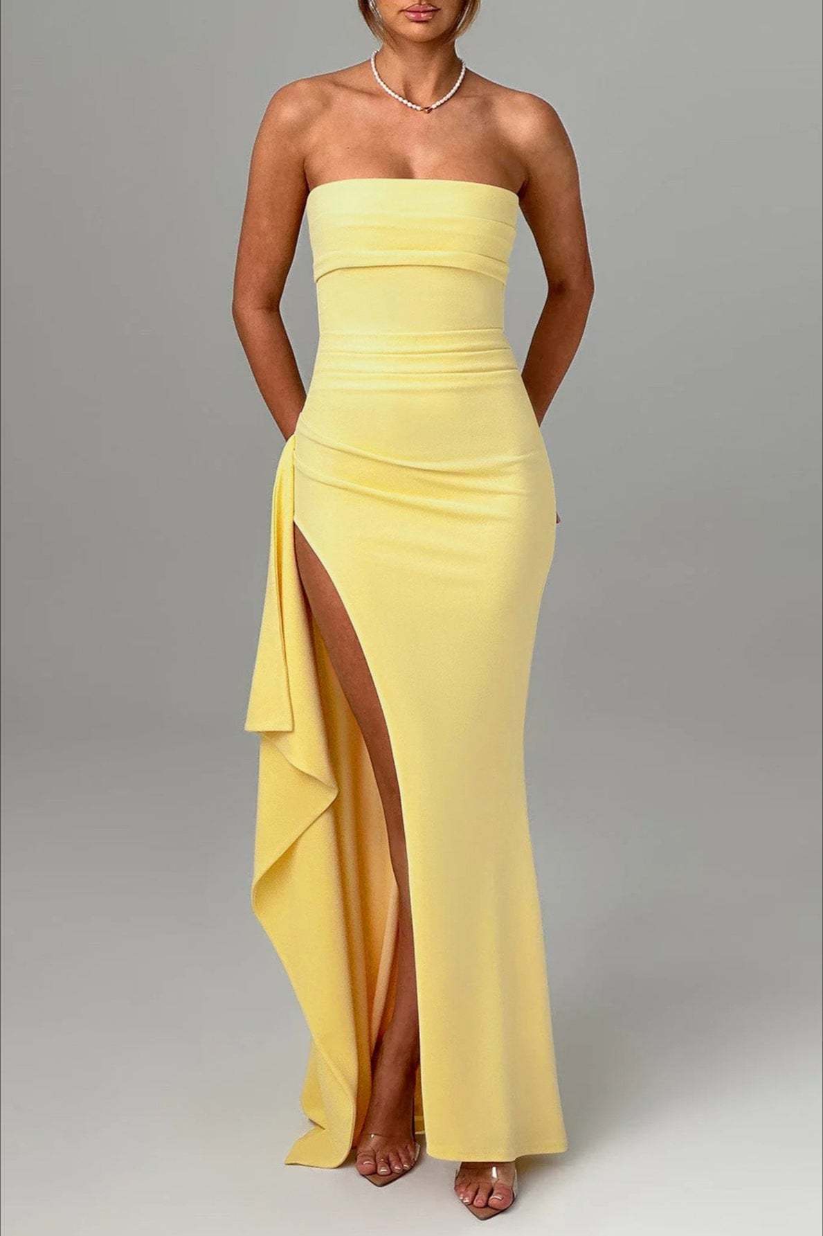 Sexy Strapless Slit Evening Party Dress