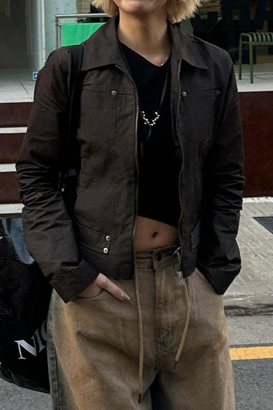 Zip Up Solid Color Utility Jacket