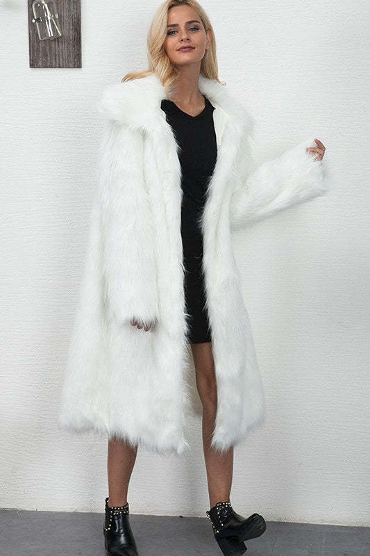 Faux Fur Longline Plus Size Coat White / S coats