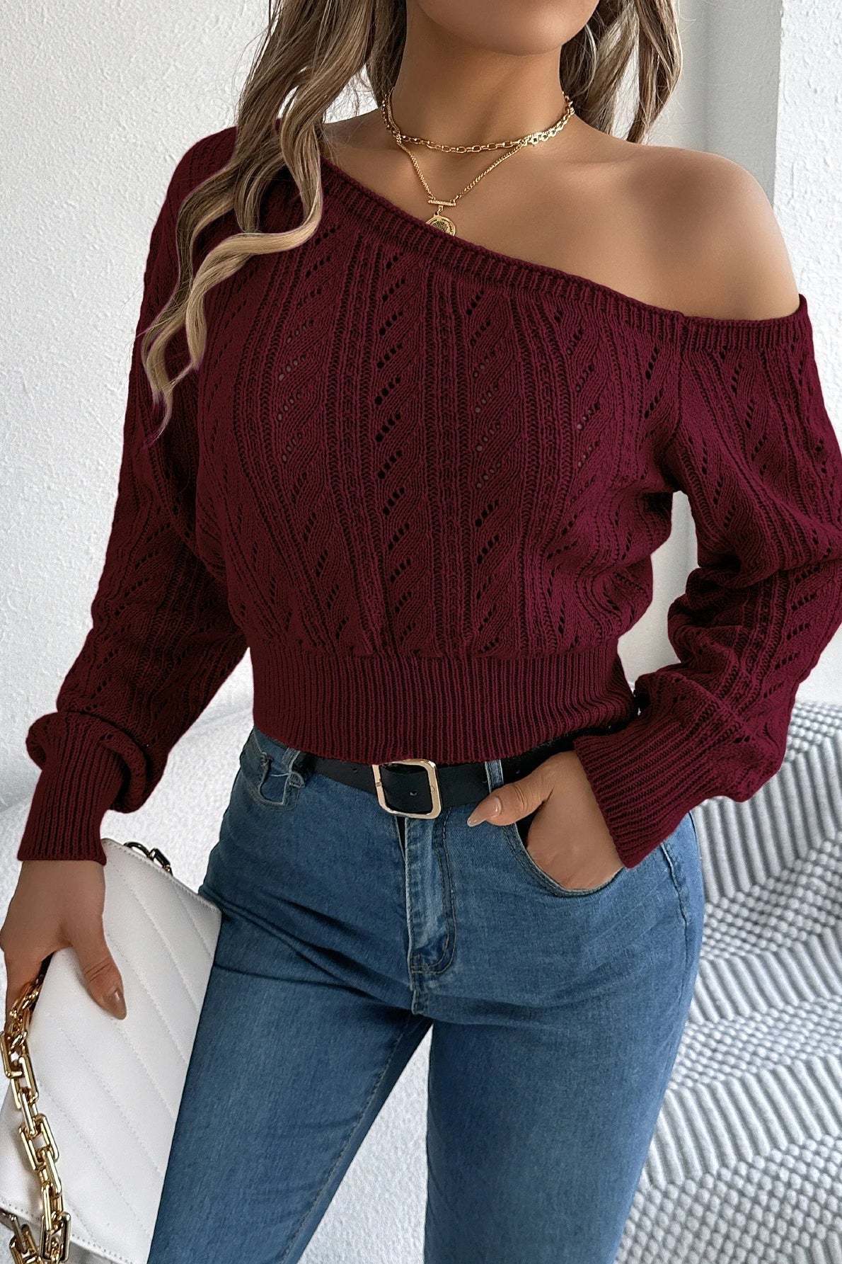 Off Shoulder Knit Pullover Sweater
