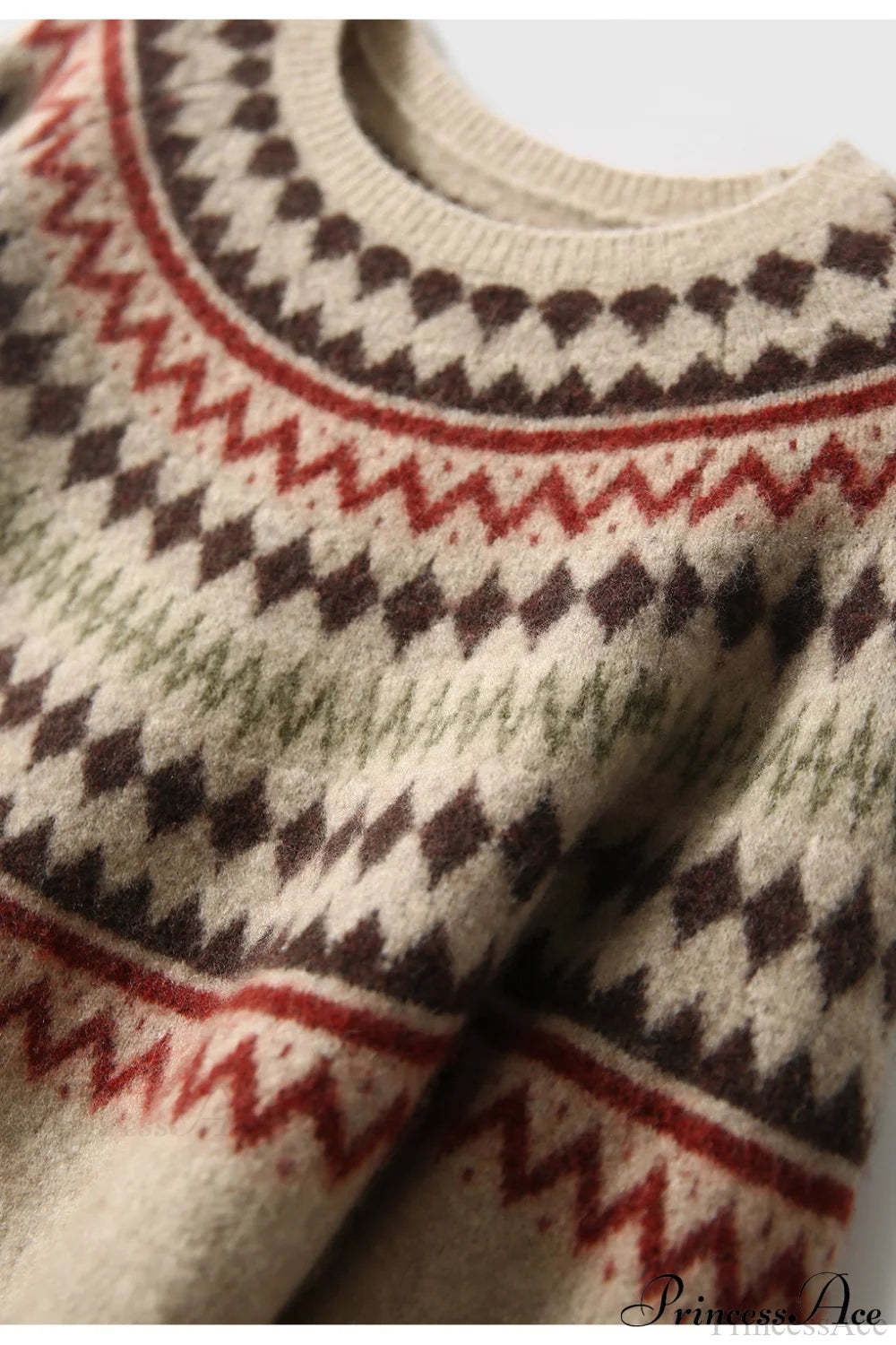 Fair Isle Loose Crewneck Plus Size Knit Sweater