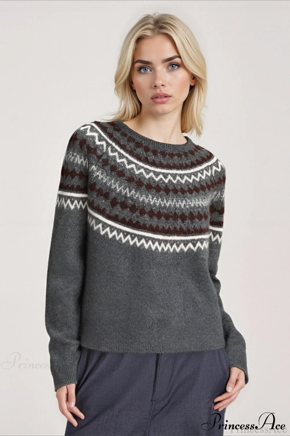 Fair Isle Loose Crewneck Plus Size Knit Sweater