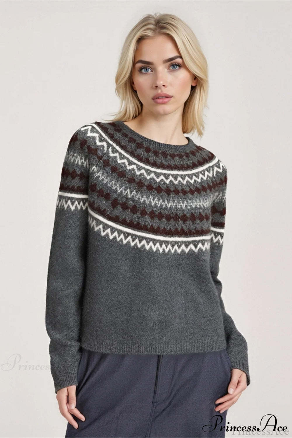 Fair Isle Loose Crewneck Plus Size Knit Sweater