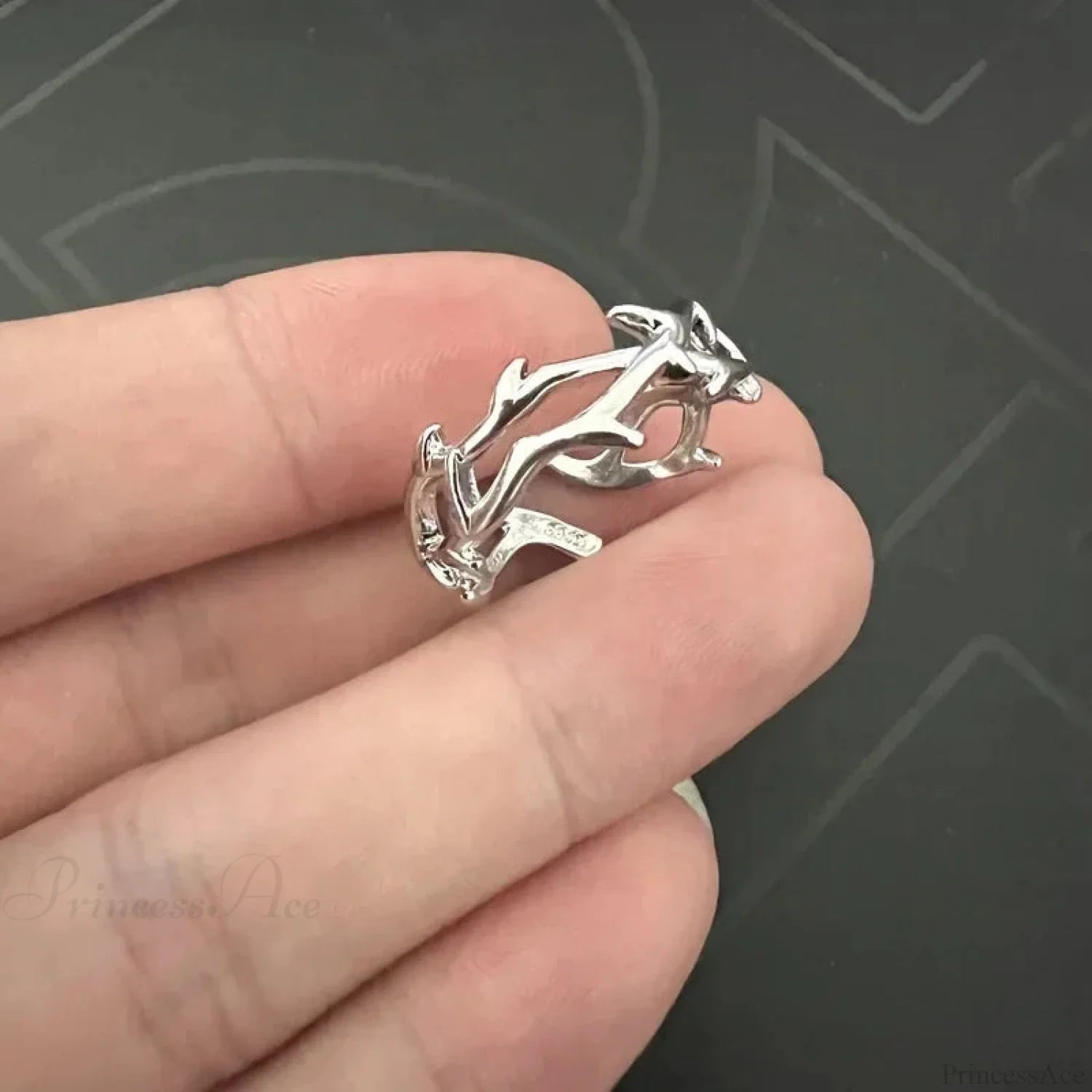 Fashion Dark Double Layer Rose Gothic Ring resizable / silver