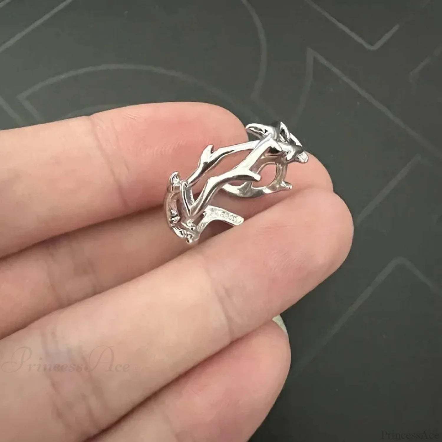 Fashion Dark Double Layer Rose Gothic Ring resizable / silver