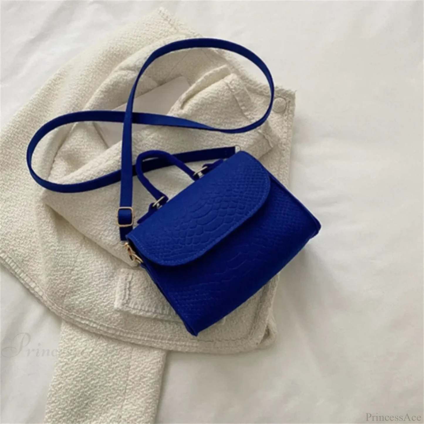 Fashion Felt Crocodile Embossed Crossbody Handbag Blue handbag-250126