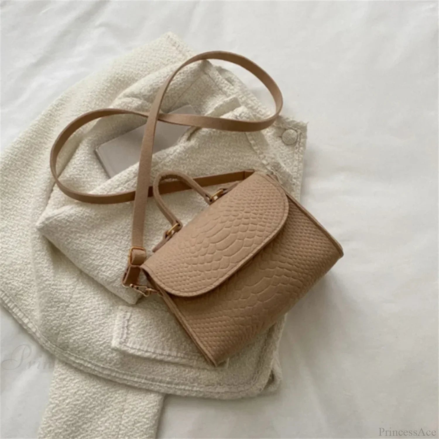 Fashion Felt Crocodile Embossed Crossbody Handbag Khaki handbag-250126