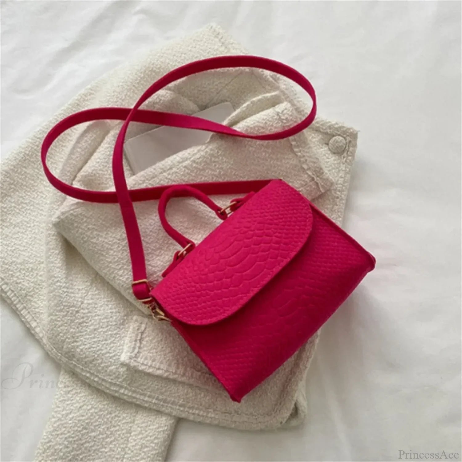 Fashion Felt Crocodile Embossed Crossbody Handbag Rose red handbag-250126