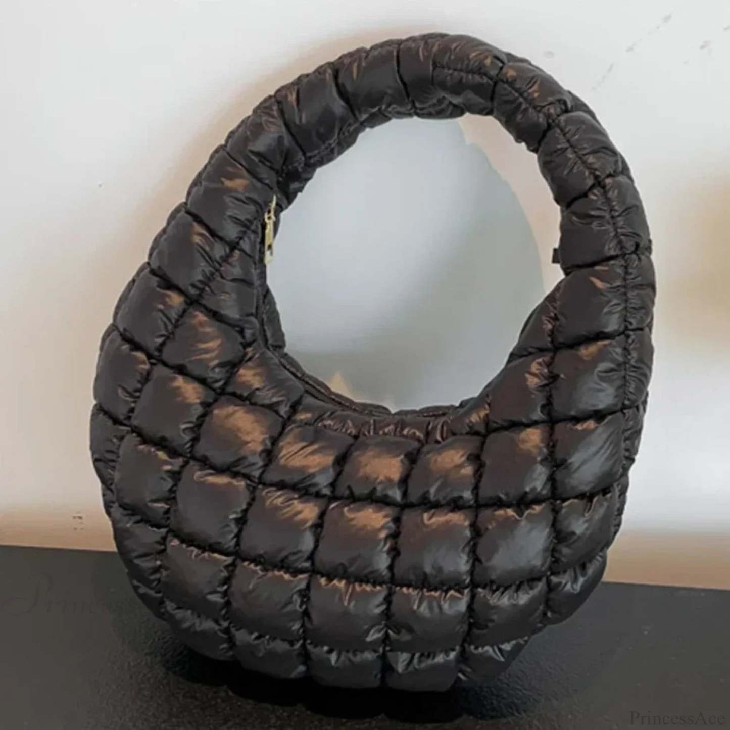 Fashion Quilted Puffer Cloud Pleated Shoulder Handbag Black handbag-250126