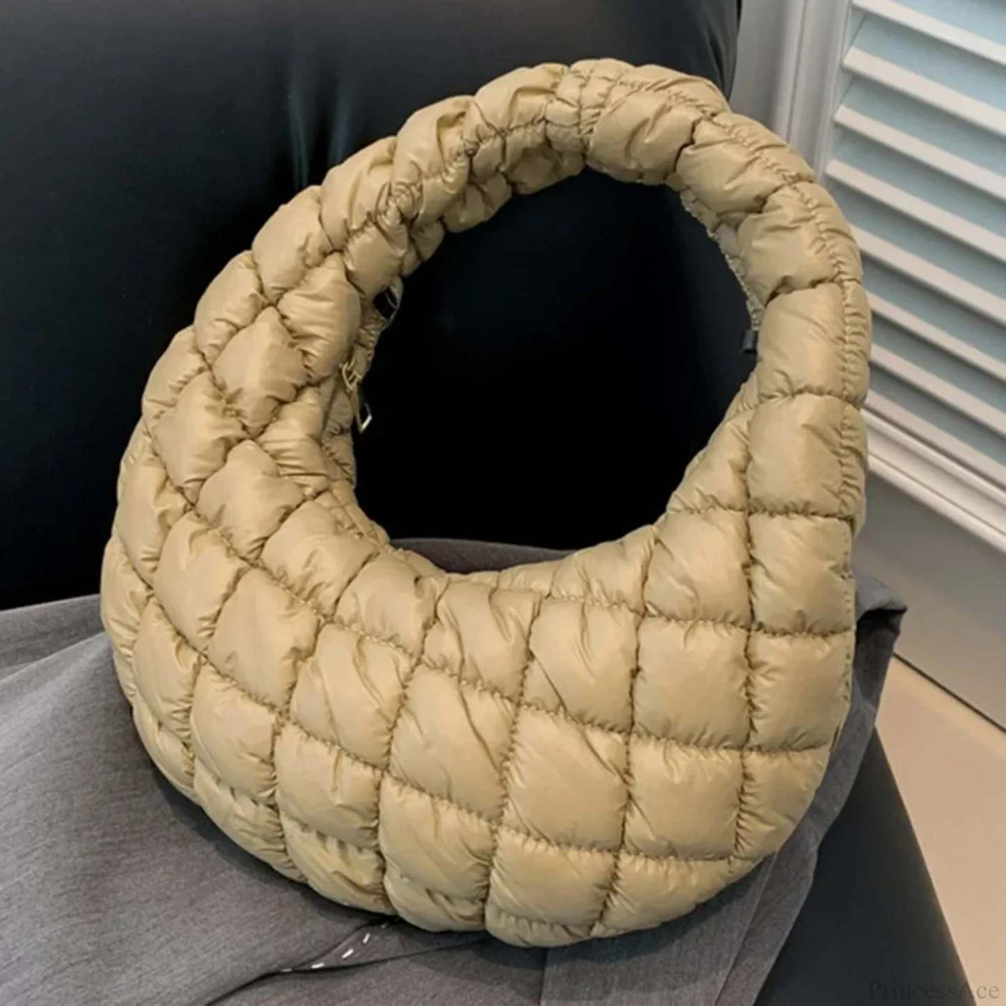Fashion Quilted Puffer Cloud Pleated Shoulder Handbag Khaki handbag-250126