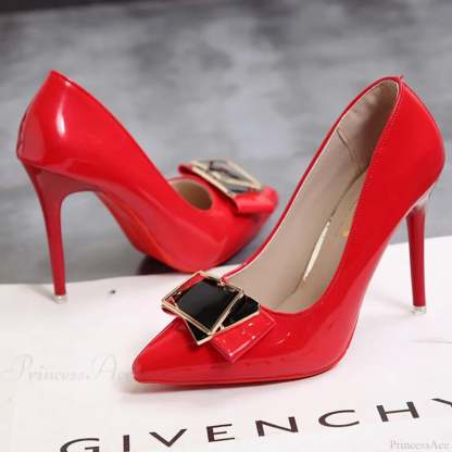 Pointed Toe Shallow Mouth Red Bottom High Heels Sexy Office Black Plus Size Women Heel
