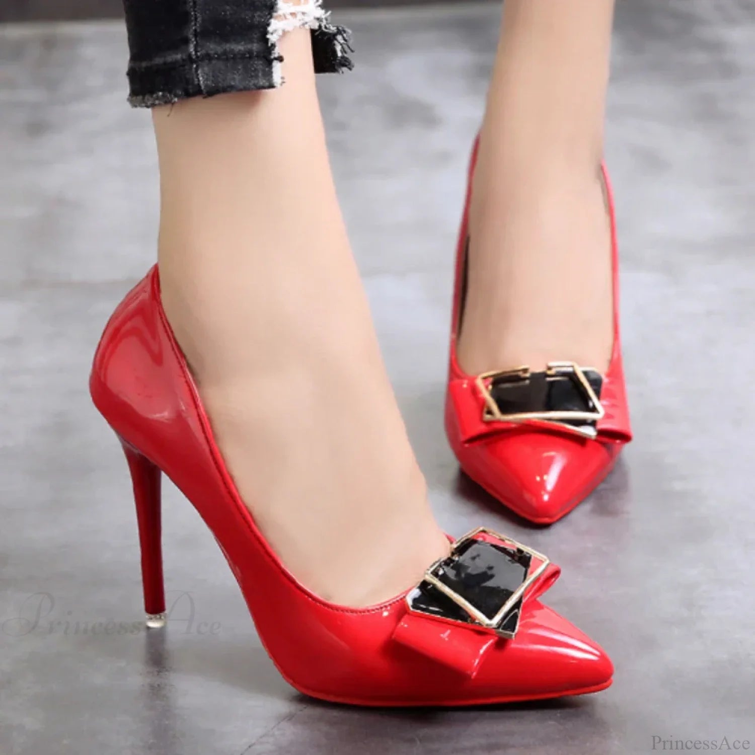 Fashion Sexy Pointed Toe Shallow Mouth Red Bottom High Heels Office Black Plus Size Heel