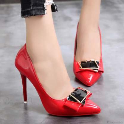 Pointed Toe Shallow Mouth Red Bottom High Heels Sexy Office Black Plus Size Women Heel / 34