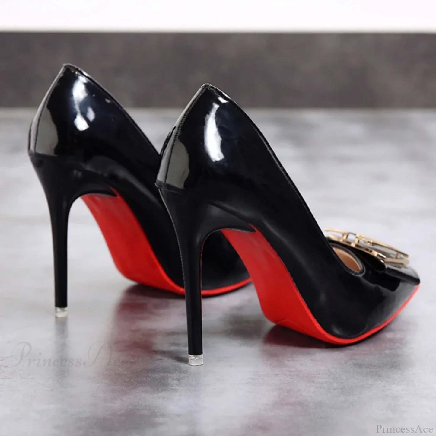 Pointed Toe Shallow Mouth Red Bottom High Heels Sexy Office Black Plus Size Women Heel / 34