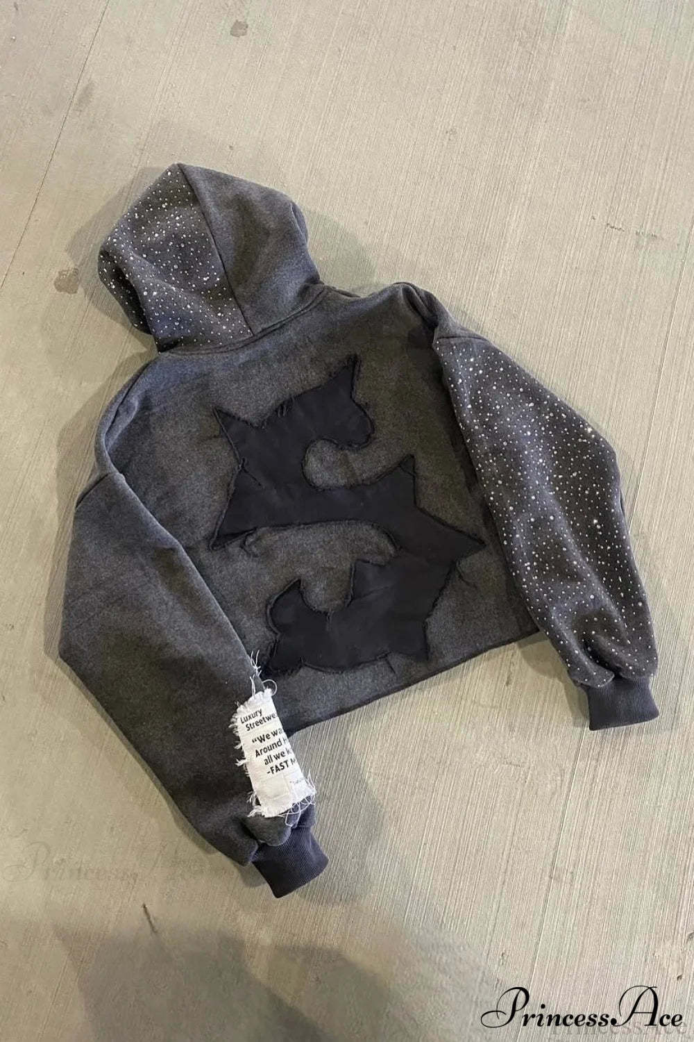 Fast Letter Embroidery Crystal Zip Hoodie