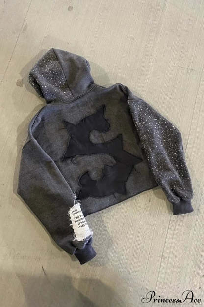 Fast Letter Embroidery Crystal Zip Hoodie