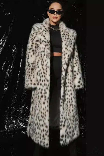 Faux Fox Fur Leopard Print Long Lapel Overcoat