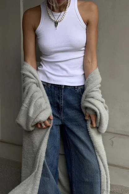 Faux Mink Fur Knit Plush Relaxed Longline Overcoat