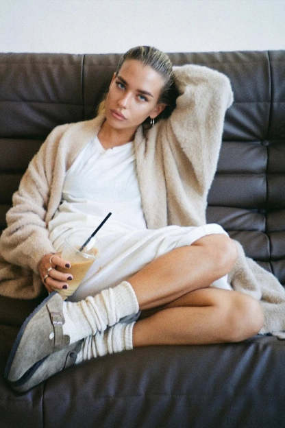 Faux Mink Fur Knit Plush Relaxed Longline Overcoat Apricot / S