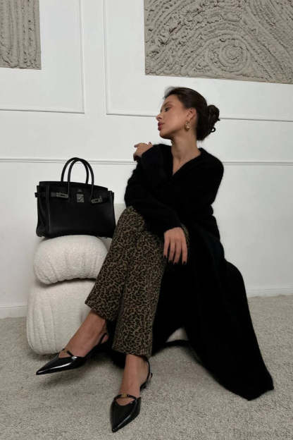 Faux Mink Fur Knit Plush Relaxed Longline Overcoat Black / S