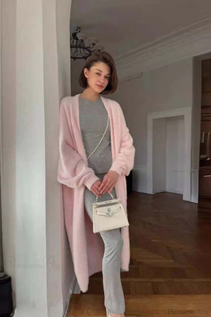 Faux Mink Fur Knit Plush Relaxed Longline Overcoat Pink / S